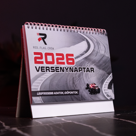 2026 Technikai Versenynaptár motorsportos dizájnnal, fém spirálkötéssel és részletes versenynaptárral