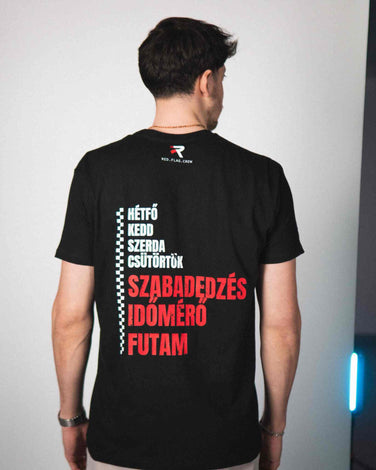 RACE WEEK MODE t-shirt with motorsport-themed design and Red Flag Crew details.