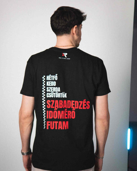 RACE WEEK MODE t-shirt with motorsport-themed design and Red Flag Crew details.