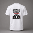 Too much control póló with red and black motorsport graphics and bold typography on back, promoting less control and more racing message
